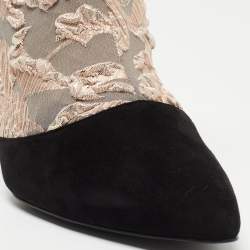 Pierre Hardy Black/Metallic Peach Fabric and Suede Dolly Pointed Toe Ankle Booties Size 38.5