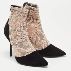 Pierre Hardy Black/Metallic Peach Fabric and Suede Dolly Pointed Toe Ankle Booties Size 38.5