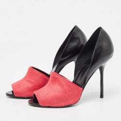 Pierre Hardy Black/Pink Calf Hair Leather and Calf Hair Open Toe Pumps Size 38 