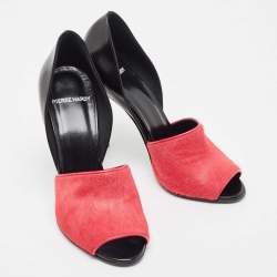 Pierre Hardy Black/Pink Calf Hair Leather and Calf Hair Open Toe Pumps Size 38 