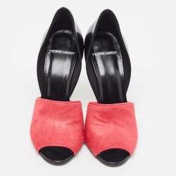 Pierre Hardy Black/Pink Calf Hair Leather and Calf Hair Open Toe Pumps Size 38 