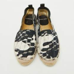 Pierre Hardy Black/White Canvas Ankle Wrap Espadrille Flats Size 37