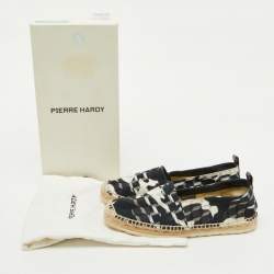 Pierre Hardy Black/White Canvas Ankle Wrap Espadrille Flats Size 37