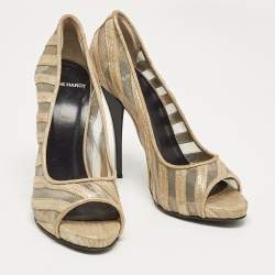 PIERRE HARDY Gold Mesh and Suede Peep Toe Pumps Size 37