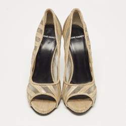 PIERRE HARDY Gold Mesh and Suede Peep Toe Pumps Size 37