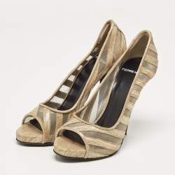 PIERRE HARDY Gold Mesh and Suede Peep Toe Pumps Size 37