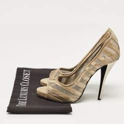 PIERRE HARDY Gold Mesh and Suede Peep Toe Pumps Size 37