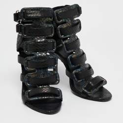 Pierre Hardy Black Snakeskin Strappy Gladiator Sandals Size 35.5