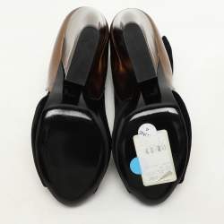 PIERRE HARDY Black/Bronze Leather and Velvet Block Heel Ankle Strap Pumps Size 40