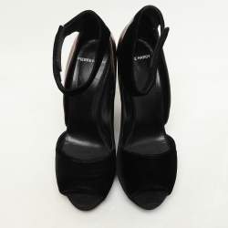 PIERRE HARDY Black/Bronze Leather and Velvet Block Heel Ankle Strap Pumps Size 40