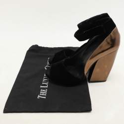 PIERRE HARDY Black/Bronze Leather and Velvet Block Heel Ankle Strap Pumps Size 40