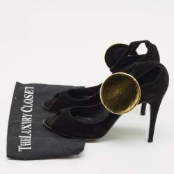 Pre Owned PIERRE HARDY Black Suede Peep Toe Ankle Strap Pumps Size 40