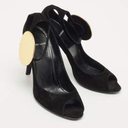 Pre Owned PIERRE HARDY Black Suede Peep Toe Ankle Strap Pumps Size 40