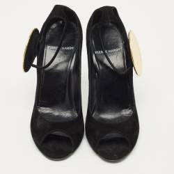 Pre Owned PIERRE HARDY Black Suede Peep Toe Ankle Strap Pumps Size 40