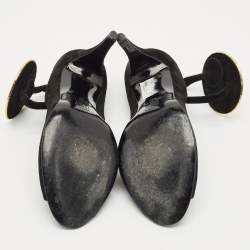 Pre Owned PIERRE HARDY Black Suede Peep Toe Ankle Strap Pumps Size 40