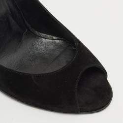 Pre Owned PIERRE HARDY Black Suede Peep Toe Ankle Strap Pumps Size 40