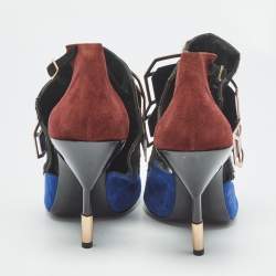 Pre Owned Pierre Hardy Tricolor Calfhair and Suede Rubix Cube Booties Size 38.5