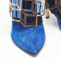 Pre Owned Pierre Hardy Tricolor Calfhair and Suede Rubix Cube Booties Size 38.5