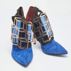 Pre Owned Pierre Hardy Tricolor Calfhair and Suede Rubix Cube Booties Size 38.5
