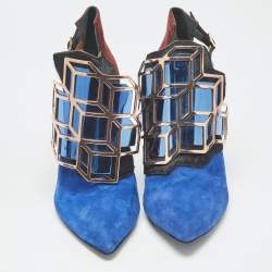 Pre Owned Pierre Hardy Tricolor Calfhair and Suede Rubix Cube Booties Size 38.5