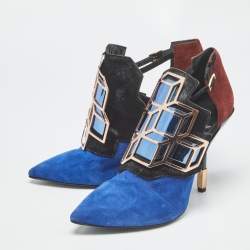 Pre Owned Pierre Hardy Tricolor Calfhair and Suede Rubix Cube Booties Size 38.5
