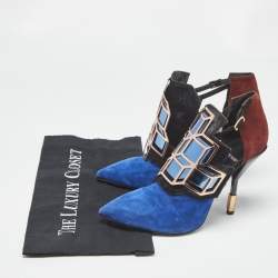 Pre Owned Pierre Hardy Tricolor Calfhair and Suede Rubix Cube Booties Size 38.5