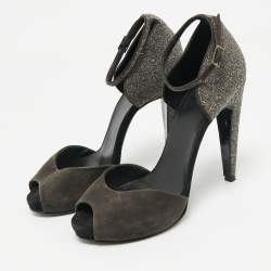 Pre Owned PIERRE HARDY Black Glitter and Suede Peep Toe Ankle Strap Sandals Size 39.5