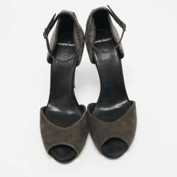 Pre Owned PIERRE HARDY Black Glitter and Suede Peep Toe Ankle Strap Sandals Size 39.5