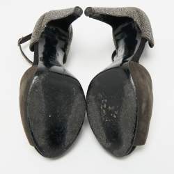 Pre Owned PIERRE HARDY Black Glitter and Suede Peep Toe Ankle Strap Sandals Size 39.5