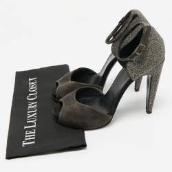 Pre Owned PIERRE HARDY Black Glitter and Suede Peep Toe Ankle Strap Sandals Size 39.5