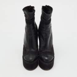 Pre Owned Pierre Hardy Black Leather and  Suede Platform Ankle Length Booties Size 37