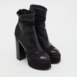 Pre Owned Pierre Hardy Black Leather and  Suede Platform Ankle Length Booties Size 37