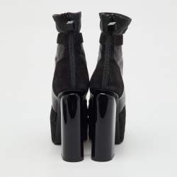 Pre Owned Pierre Hardy Black Leather and  Suede Platform Ankle Length Booties Size 37