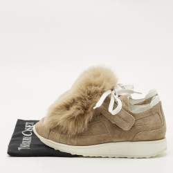 Pre Owned Pierre Hardy Brown Rabbit Fur and Suede Low Top Sneakers Size 37
