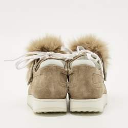 Pre Owned Pierre Hardy Brown Rabbit Fur and Suede Low Top Sneakers Size 37