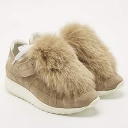 Pre Owned Pierre Hardy Brown Rabbit Fur and Suede Low Top Sneakers Size 37