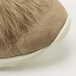Pre Owned Pierre Hardy Brown Rabbit Fur and Suede Low Top Sneakers Size 37
