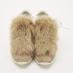 Pre Owned Pierre Hardy Brown Rabbit Fur and Suede Low Top Sneakers Size 37