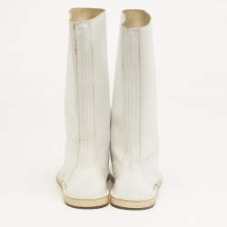 Pre Owned PIERRE HARDY Size 39 White Leather Thong Cut Out Mid Calf Boots