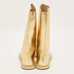 Pre Owned بوت بطول الكاحل جلد ذهبي من بيير هاردي برباط مقاس 39