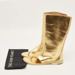 Pre Owned بوت بطول الكاحل جلد ذهبي من بيير هاردي برباط مقاس 39