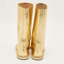 Pre Owned PIERRE HARDY Size 36 Gold Leather Cut Out Thong Ankle Length Boots