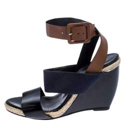 Pierre Hardy Tri Color Leather and Canvas Ankle Strap Wedge Sandals Size 39