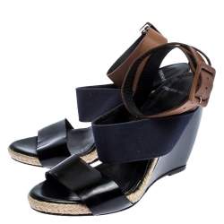 Pierre Hardy Tri Color Leather and Canvas Ankle Strap Wedge Sandals Size 39