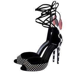  Pierre Hardy Black/White Leather Lola Dot D' Orsay Ankle Wrap Sandals Size 38