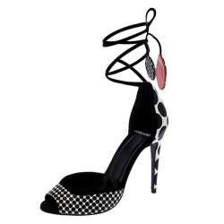  Pierre Hardy Black/White Leather Lola Dot D' Orsay Ankle Wrap Sandals Size 38