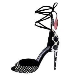  Pierre Hardy Black/White Leather Lola Dot D' Orsay Ankle Wrap Sandals Size 38