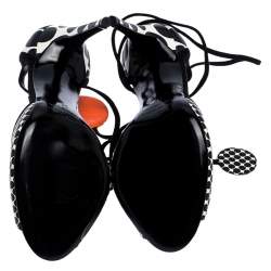  Pierre Hardy Black/White Leather Lola Dot D' Orsay Ankle Wrap Sandals Size 38