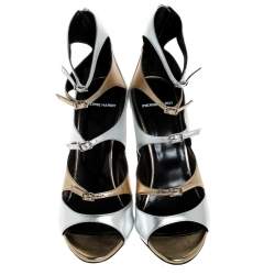 Pierre Hardy Metallic Silver/Gold Cut Out Leather Lula Sandals Size 42