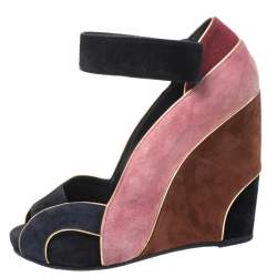 Pierre Hardy Multicolor Suede Ankle Strap Wedge Peep Toe Sandals Size 40